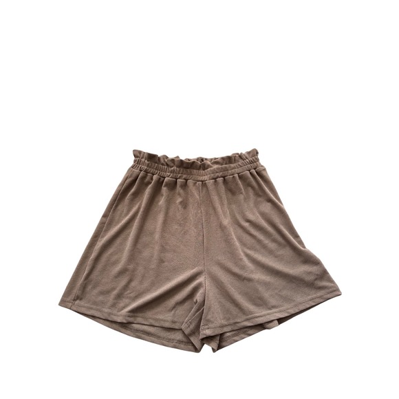 SHEIN Pants - SHEIN Brown Ribbed Paper Bag Waist Shorts Casual Comfy Womens‎ Small